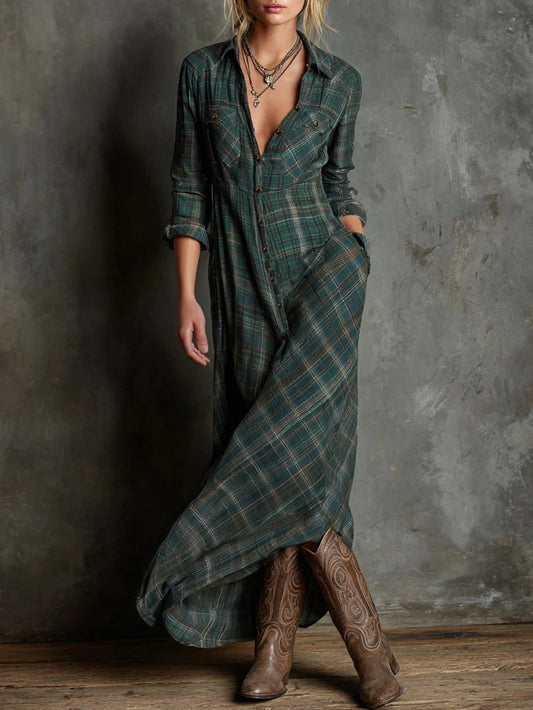 Luna – Plaid Shirt-Style Maxi Dress