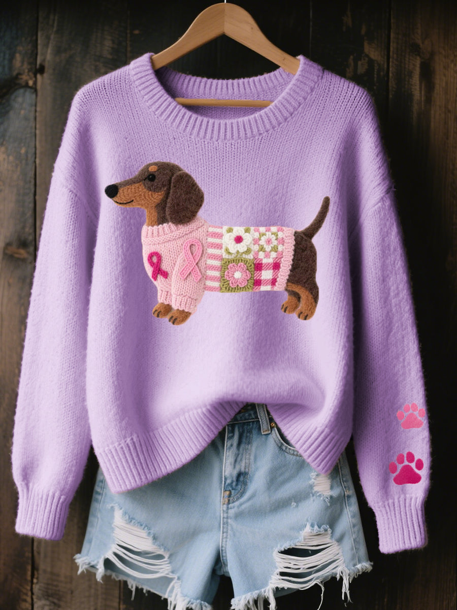 Naomi – Wool Sweater with Felt Dachshund Pattern
